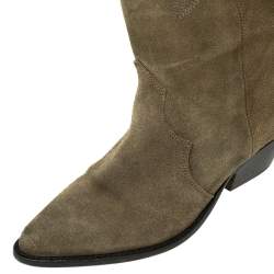 Pre Owned Isabel Marant Taupe Embroidered Suede Denzy Knee Length Boots Size 38