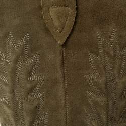 Pre Owned Isabel Marant Taupe Embroidered Suede Denzy Knee Length Boots Size 38