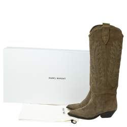 Pre Owned Isabel Marant Taupe Embroidered Suede Denzy Knee Length Boots Size 38