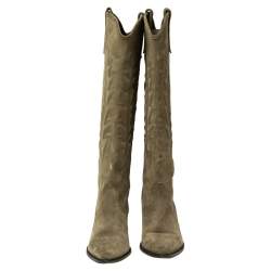 Pre Owned Isabel Marant Taupe Embroidered Suede Denzy Knee Length Boots Size 38