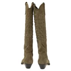 Pre Owned Isabel Marant Taupe Embroidered Suede Denzy Knee Length Boots Size 38