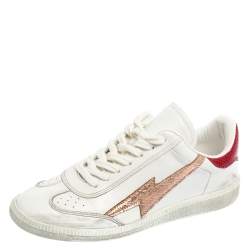 Pre Owned Isabel Marant White/Red Distressed Leather Bryce Low Top Sneakers Size 38