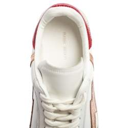 Pre Owned Isabel Marant White/Red Distressed Leather Bryce Low Top Sneakers Size 38