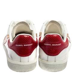 Pre Owned Isabel Marant White/Red Distressed Leather Bryce Low Top Sneakers Size 38