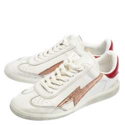 Pre Owned Isabel Marant White/Red Distressed Leather Bryce Low Top Sneakers Size 38