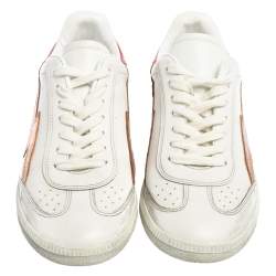 Pre Owned Isabel Marant White/Red Distressed Leather Bryce Low Top Sneakers Size 38