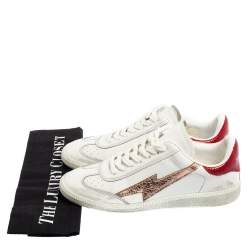 Pre Owned Isabel Marant White/Red Distressed Leather Bryce Low Top Sneakers Size 38