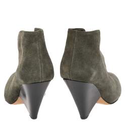 Pre Owned Isabel Marant Green Suede Adenn Block Heel Booties Size 37