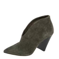 Pre Owned Isabel Marant Green Suede Adenn Block Heel Booties Size 37