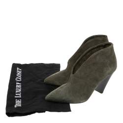 Pre Owned Isabel Marant Green Suede Adenn Block Heel Booties Size 37