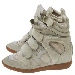 Isabel Marant Beige Suede Beckett Wedge Sneakers Size 38