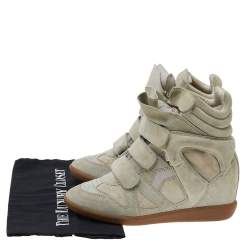 Isabel Marant Beige Suede Beckett Wedge Sneakers Size 38