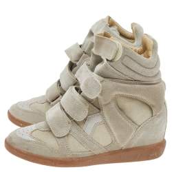 Pre Owned Isabel Marant Grey Suede and Leather Bekett Wedge Sneakers Size 37