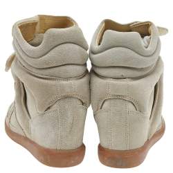 Pre Owned Isabel Marant Grey Suede and Leather Bekett Wedge Sneakers Size 37