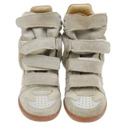 Pre Owned Isabel Marant Grey Suede and Leather Bekett Wedge Sneakers Size 37