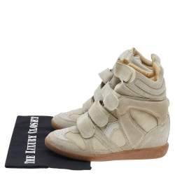 Pre Owned Isabel Marant Grey Suede and Leather Bekett Wedge Sneakers Size 37