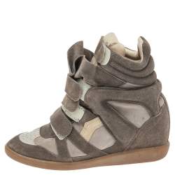 Pre Owned Isabel Marant Grey Suede And Leather Bekett High Top Sneakers Size 38