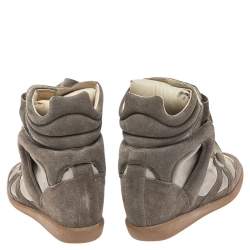 Pre Owned Isabel Marant Grey Suede And Leather Bekett High Top Sneakers Size 38