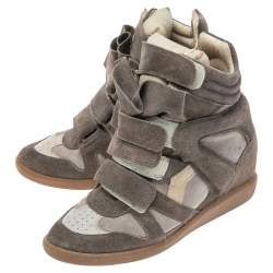 Pre Owned Isabel Marant Grey Suede And Leather Bekett High Top Sneakers Size 38