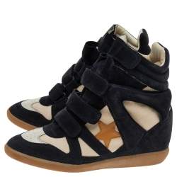 Pre Owned Isabel Marant Black/Beige Suede And Leather Bekett Wedge Sneakers Size 41