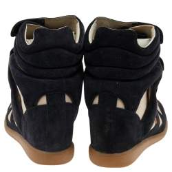 Pre Owned Isabel Marant Black/Beige Suede And Leather Bekett Wedge Sneakers Size 41