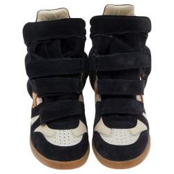 Pre Owned Isabel Marant Black/Beige Suede And Leather Bekett Wedge Sneakers Size 41