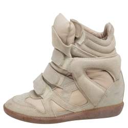Pre Owned Isabel Marant Grey Suede and Leather Bekett Wedge Sneakers Size 36