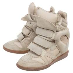 Pre Owned Isabel Marant Grey Suede and Leather Bekett Wedge Sneakers Size 36