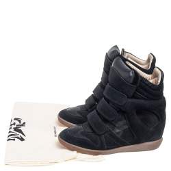 Pre Owned Isabel Marant Black Suede and Leather Bekett Wedge Sneakers Size 36