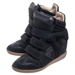 Pre Owned Isabel Marant Black Suede and Leather Bekett Wedge Sneakers Size 36