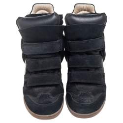 Pre Owned Isabel Marant Black Suede and Leather Bekett Wedge Sneakers Size 36