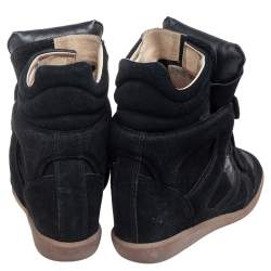 Pre Owned Isabel Marant Black Suede and Leather Bekett Wedge Sneakers Size 36