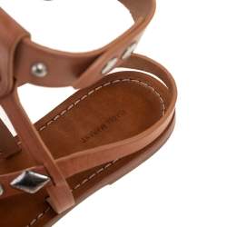 Pre Owned Isabel Marant Tan Studded Leather Ankle Strap Flat Sandals Size 39