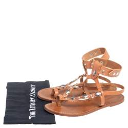 Pre Owned Isabel Marant Tan Studded Leather Ankle Strap Flat Sandals Size 39