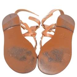 Pre Owned Isabel Marant Tan Studded Leather Ankle Strap Flat Sandals Size 39