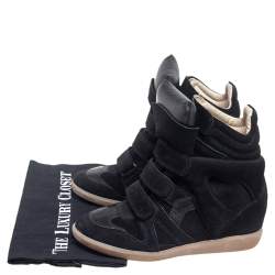 Pre Owned Isabel Marant Black Suede and Leather Bekett Wedge Sneakers Size 38