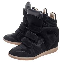 Pre Owned Isabel Marant Black Suede and Leather Bekett Wedge Sneakers Size 38