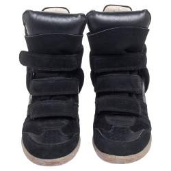 Pre Owned Isabel Marant Black Suede and Leather Bekett Wedge Sneakers Size 38