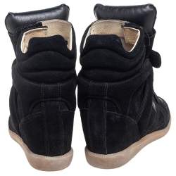 Pre Owned Isabel Marant Black Suede and Leather Bekett Wedge Sneakers Size 38