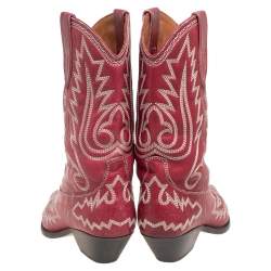 Pre Owned Isabel Marant Red Leather Dewina Ankle Boots Size 37