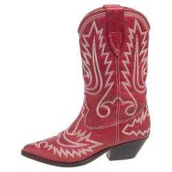 Pre Owned Isabel Marant Red Leather Dewina Ankle Boots Size 37