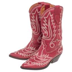 Pre Owned Isabel Marant Red Leather Dewina Ankle Boots Size 37