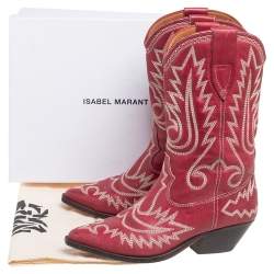 Pre Owned Isabel Marant Red Leather Dewina Ankle Boots Size 37