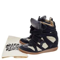 Pre Owned Isabel Marant Black/Beige Suede and Leather Bekett Wedge Sneakers Size 39