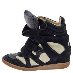 Pre Owned Isabel Marant Black/Beige Suede and Leather Bekett Wedge Sneakers Size 39
