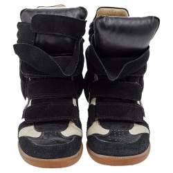Pre Owned Isabel Marant Black/Beige Suede and Leather Bekett Wedge Sneakers Size 39