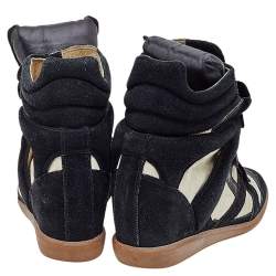 Pre Owned Isabel Marant Black/Beige Suede and Leather Bekett Wedge Sneakers Size 39