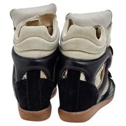 Pre Owned Isabel Marant Black/Grey Suede and Python Embossed Leather Beckett Wedge Sneakers Size 38