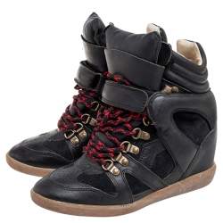 Pre Owned Isabel Marant Black Suede And Leather Tibetan High-Top Sneakers Size 37