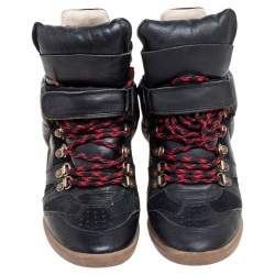 Pre Owned Isabel Marant Black Suede And Leather Tibetan High-Top Sneakers Size 37
